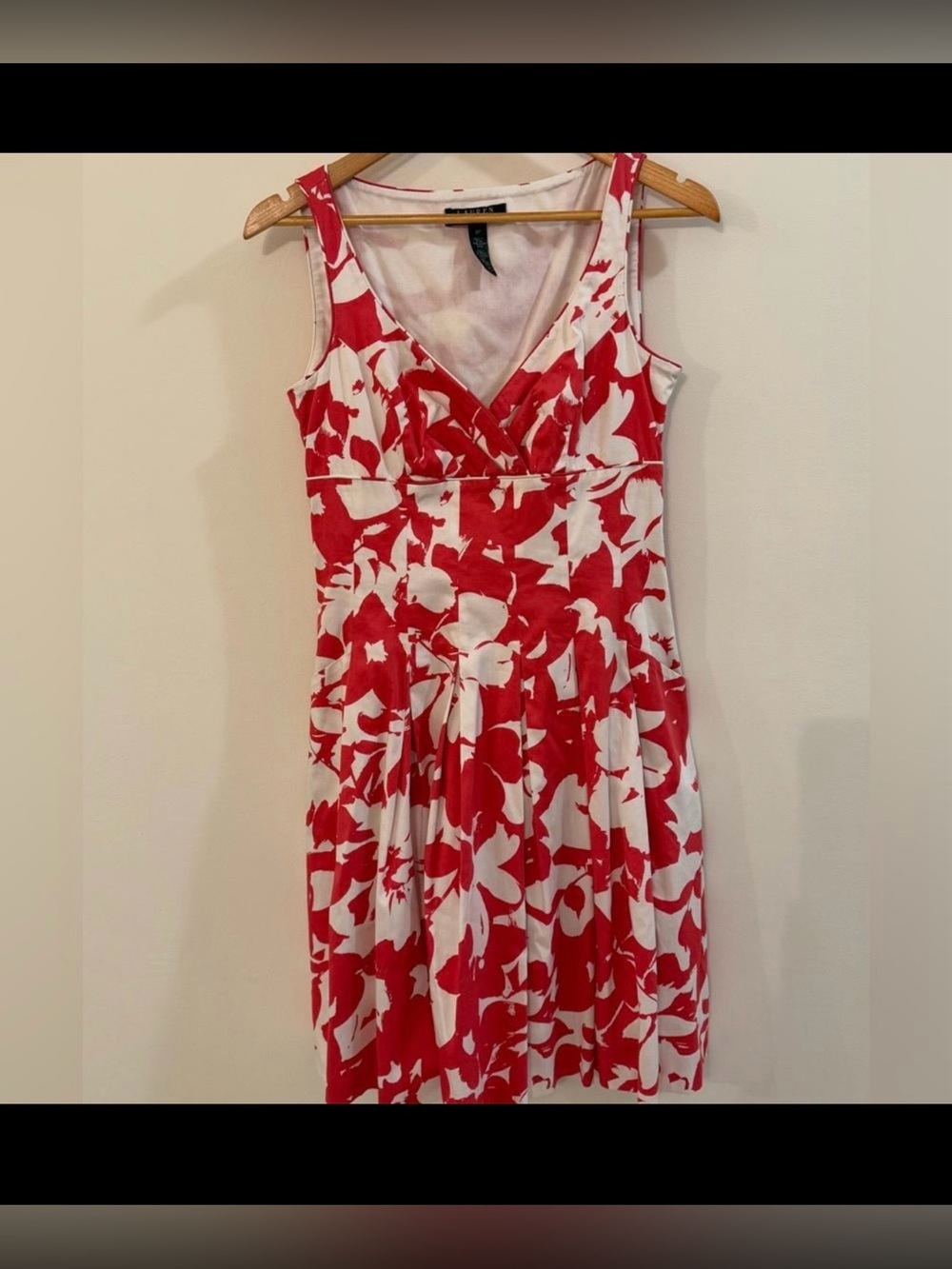 Ralph Lauren Ruched Floral Faux Wrap Dress Artsy Watercolor Tropical Sz-14.